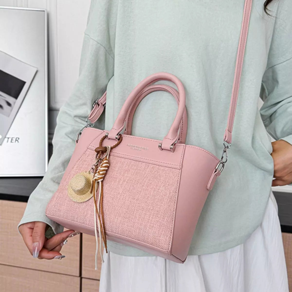 Color Block Top Handle Crossbody Bag