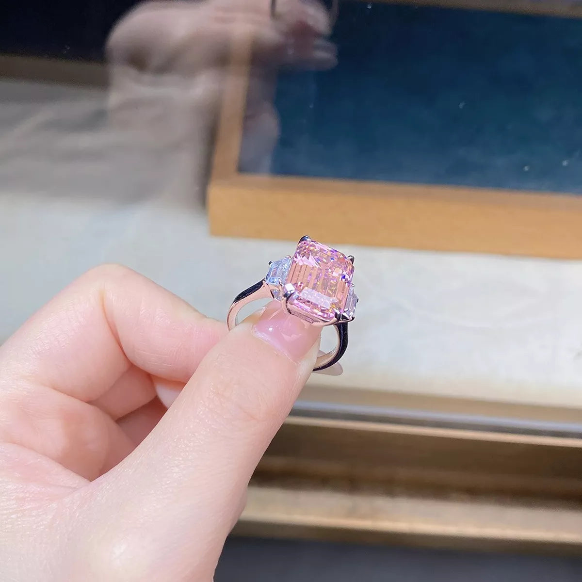 925 Sterling Silver Geometric Ring for Women in Blush Pink