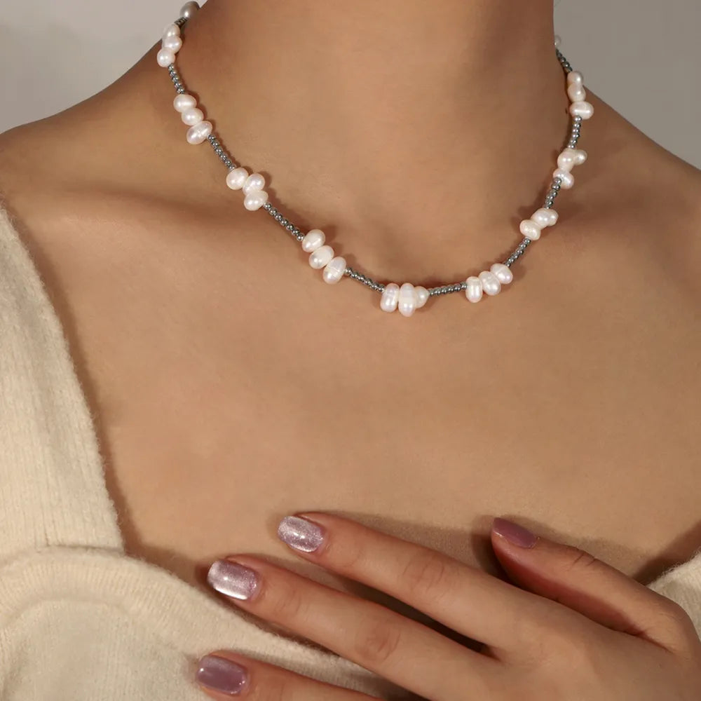 Freshwater Pearl Titanium Steel Bead Necklace – image 1 | Lilixa Trending Jewelry