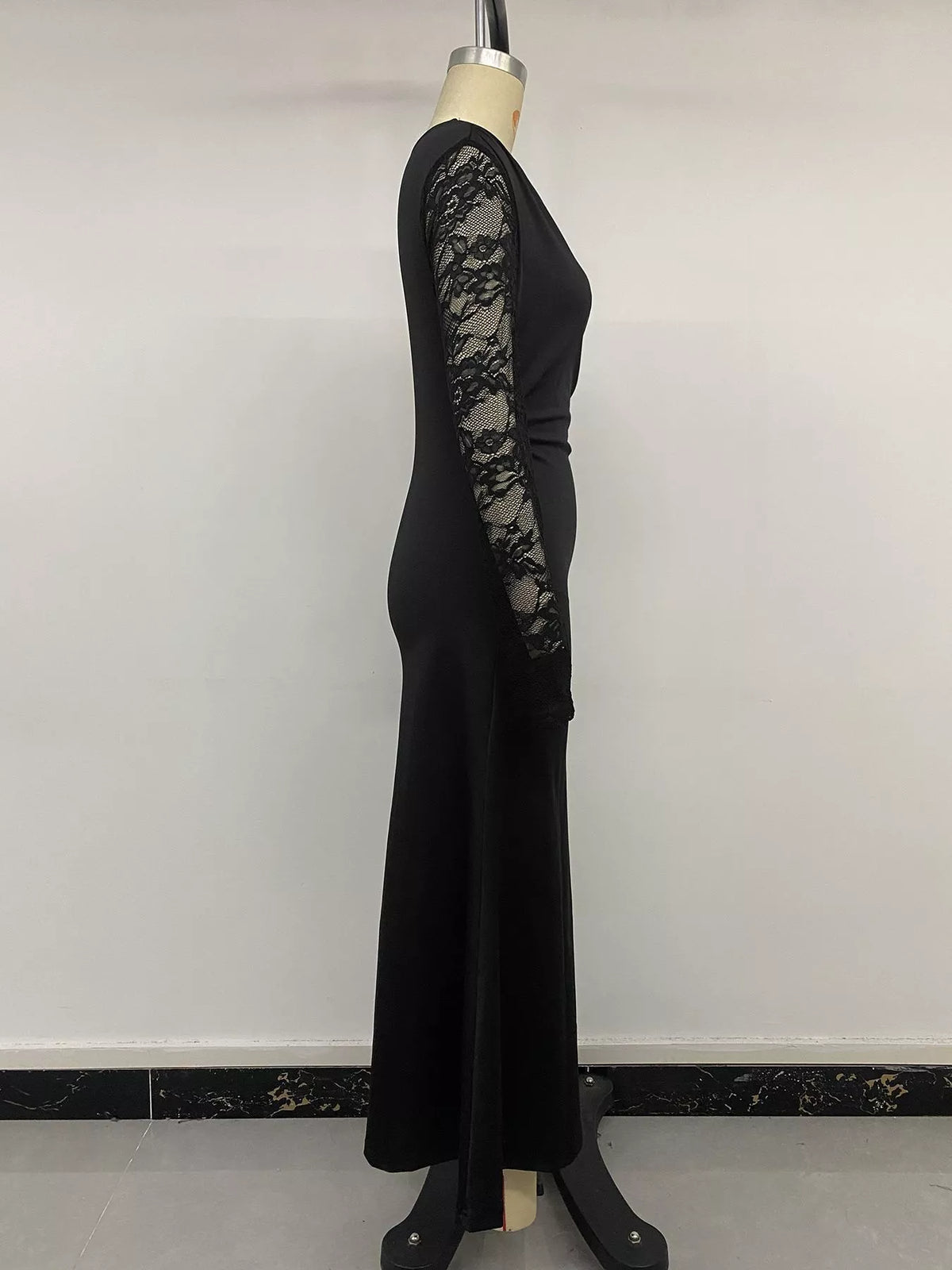Lace Sleeve One Shoulder Maxi Dress