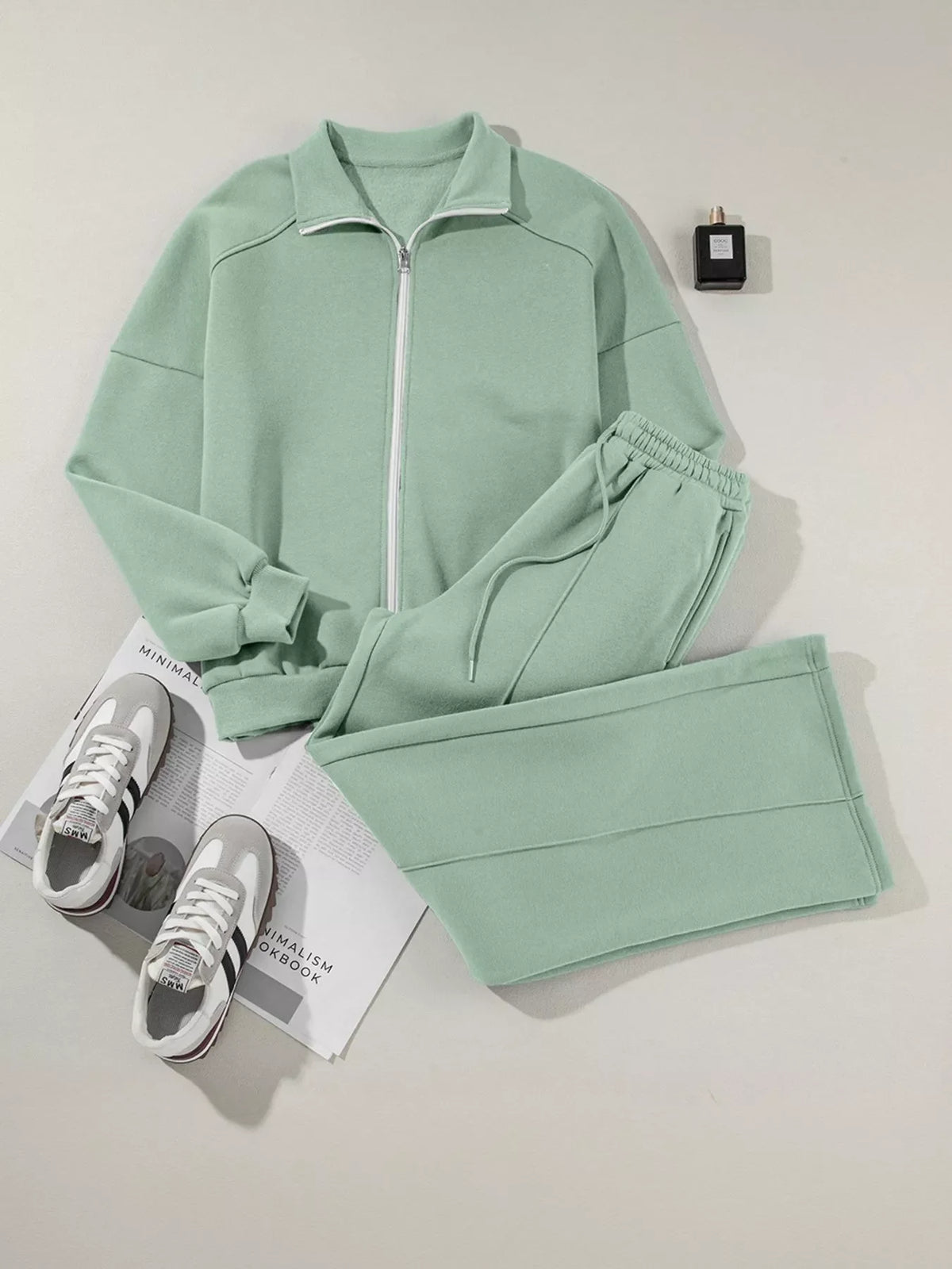 Zip Up Jacket and Pants Active Two-Piece Set