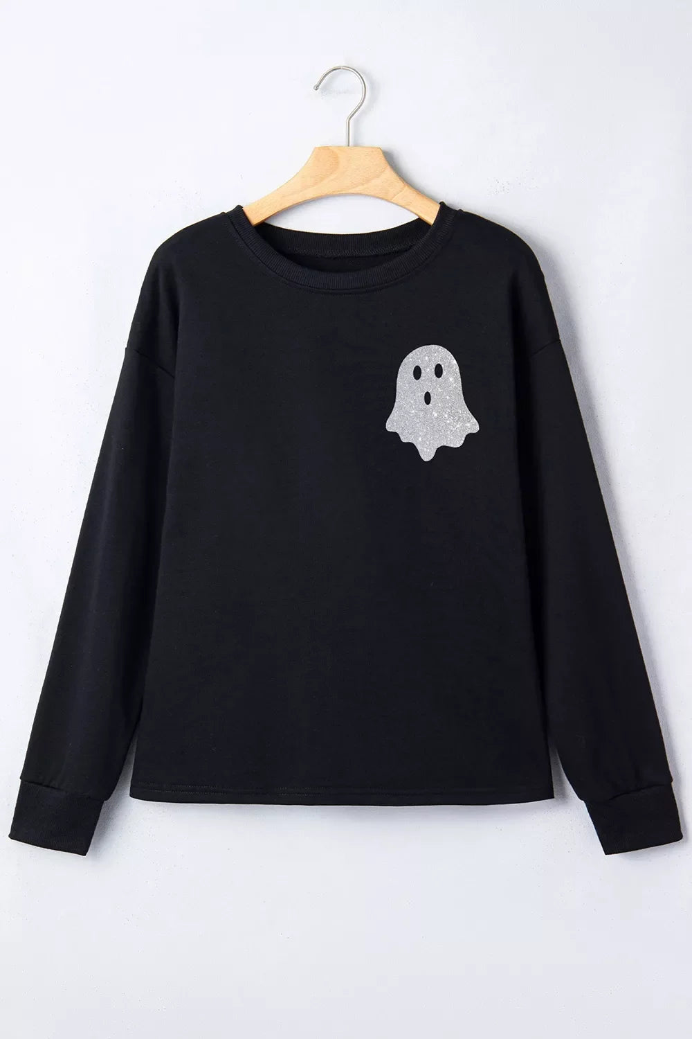 Women's Crew Neck Ghost Print Regular Fit Graphic Long Sleeve T-Shirt