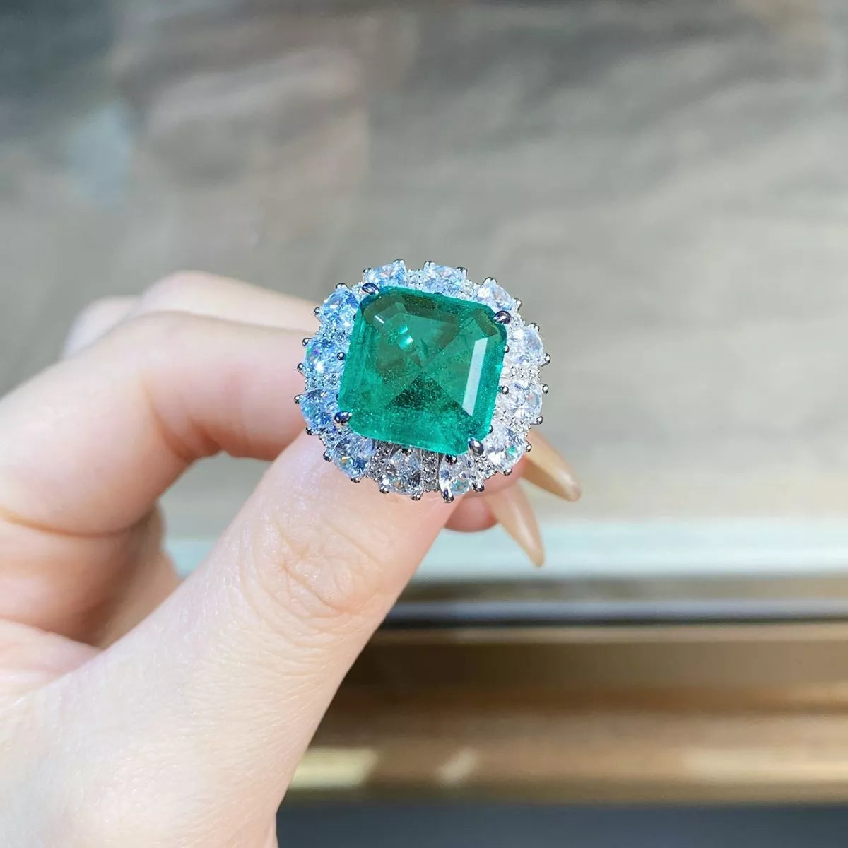 925 Sterling Silver Zircon Ring for Women in Green