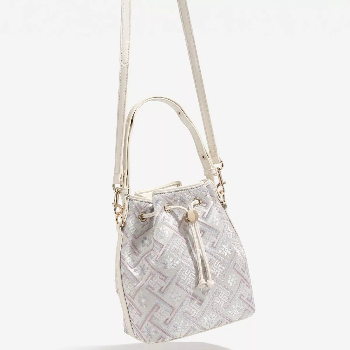 Geometric Drawstring Bucket Crossbody Bag for Women