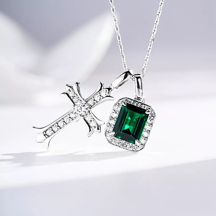 925 Sterling Silver Zircon Geometric Cross Necklace for Women