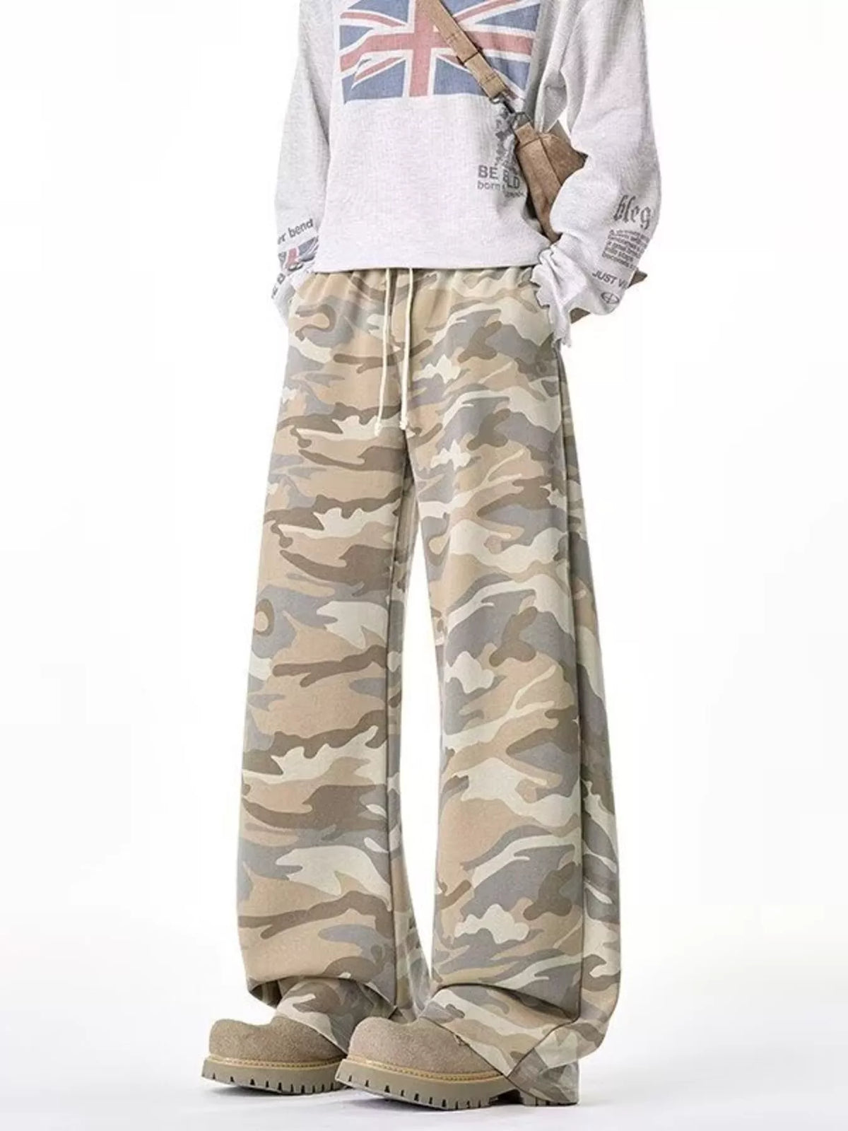 Men's Camouflage Wide Leg Pants in Tan