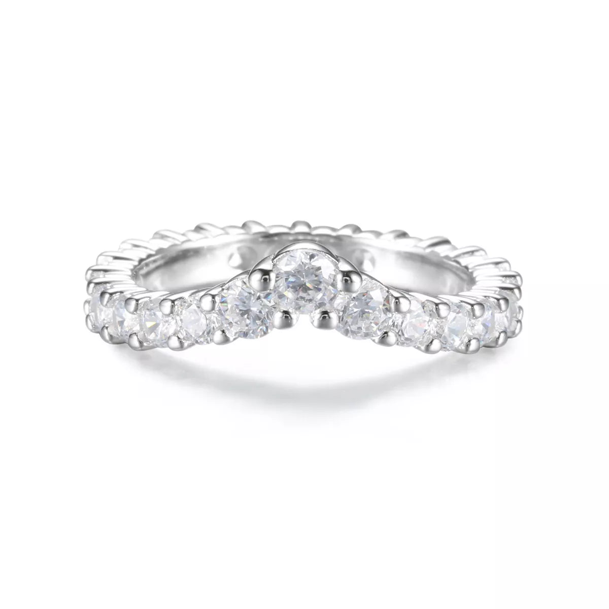 925 Sterling Silver Zircon V-Shaped Ring for Women