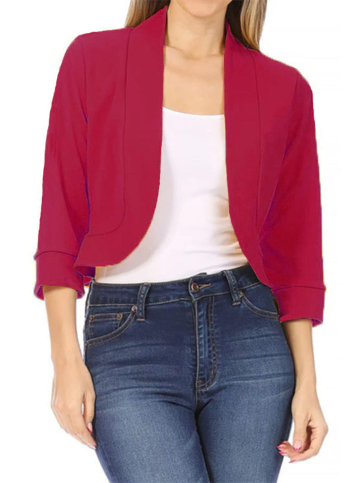 Cropped Open Front Blazer Plus Size