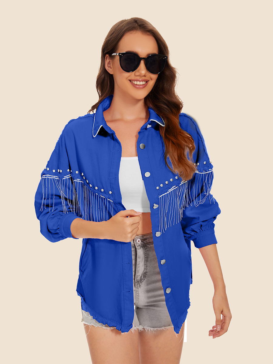 Raw Hem Fringe Denim Jacket
