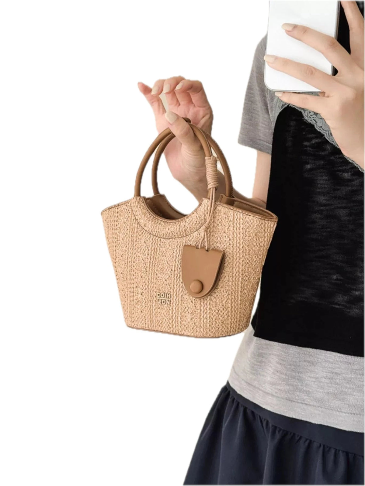 PU Leather Top Handle Crossbody Bag in Khaki