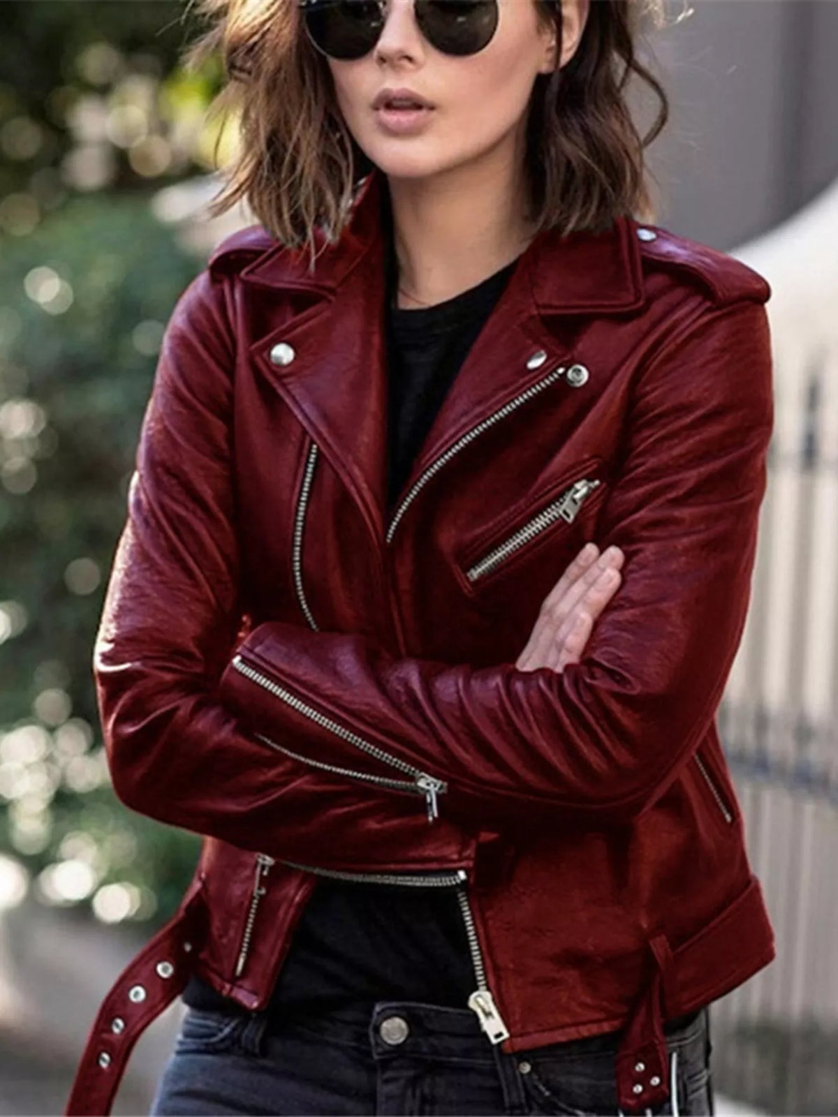 Full Size Zip Up Leather Motorcycle Biker Jacket for Women Plus Size