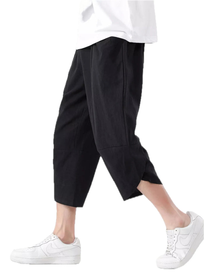 Men's Plus Size Casual Loose-Fit Cropped Harem Pants