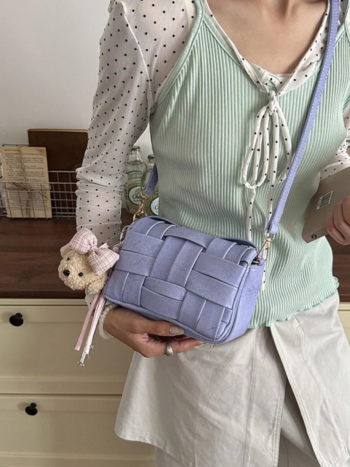 Woven Texture Crossbody Bag in Purple