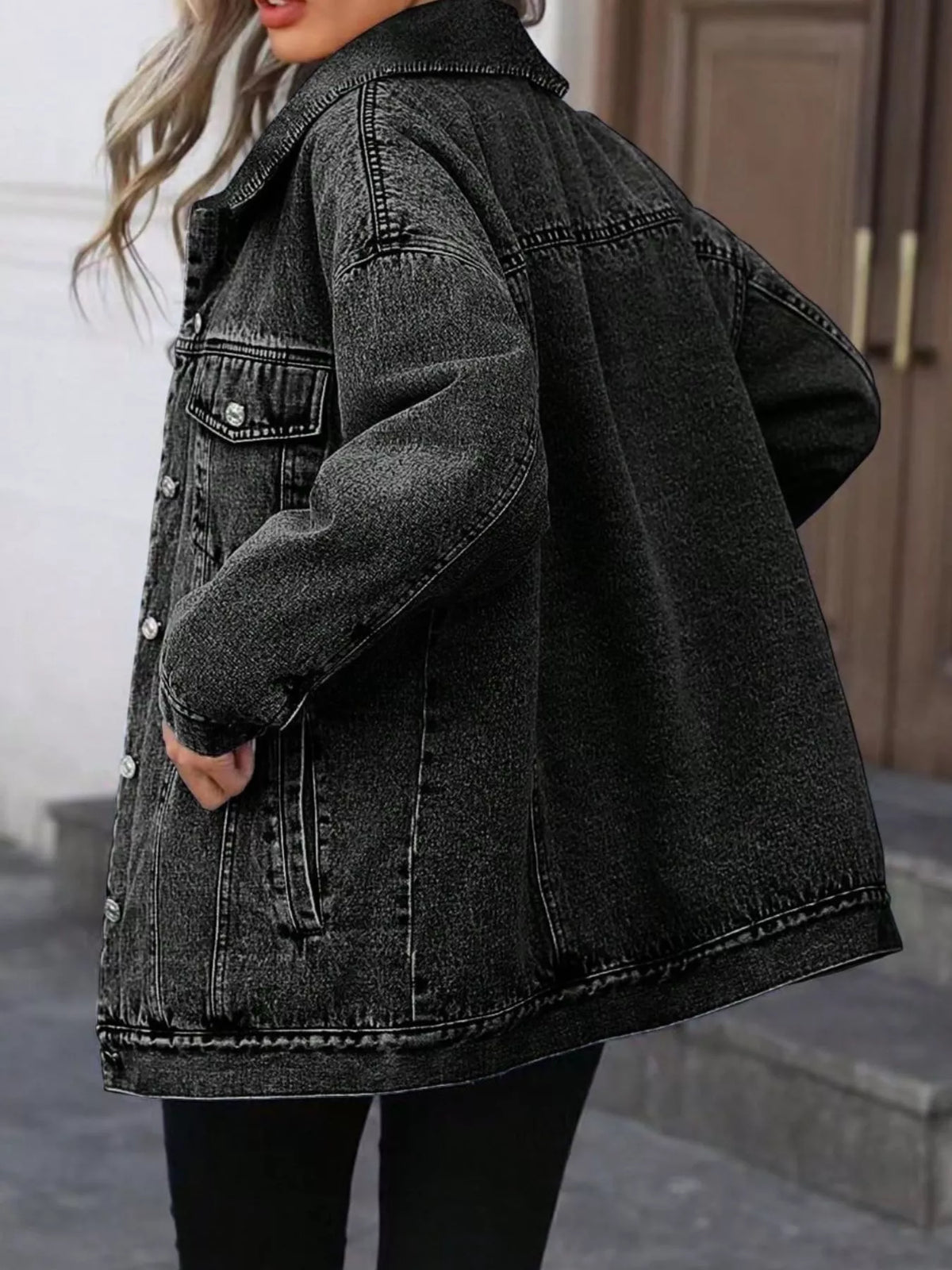 Washed Button Up Oversized Denim Jacket