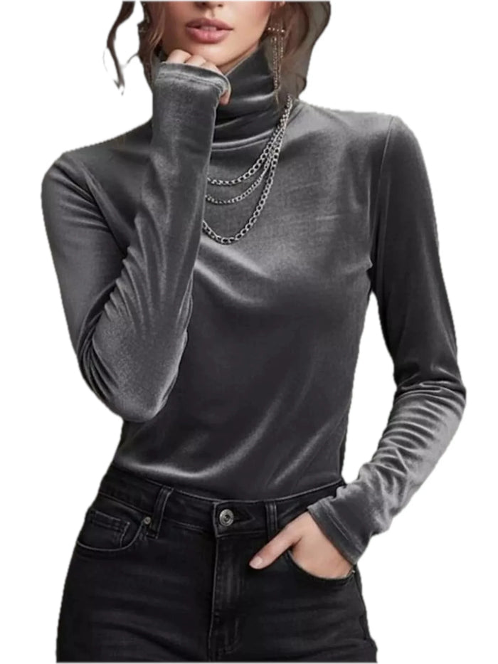 Velvet Turtleneck Long Sleeve T-Shirt Plus Size