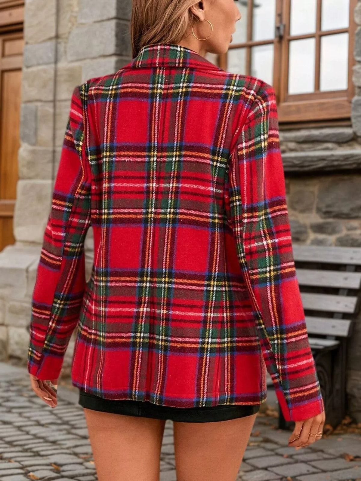 Christmas Plaid Single Button Blazer