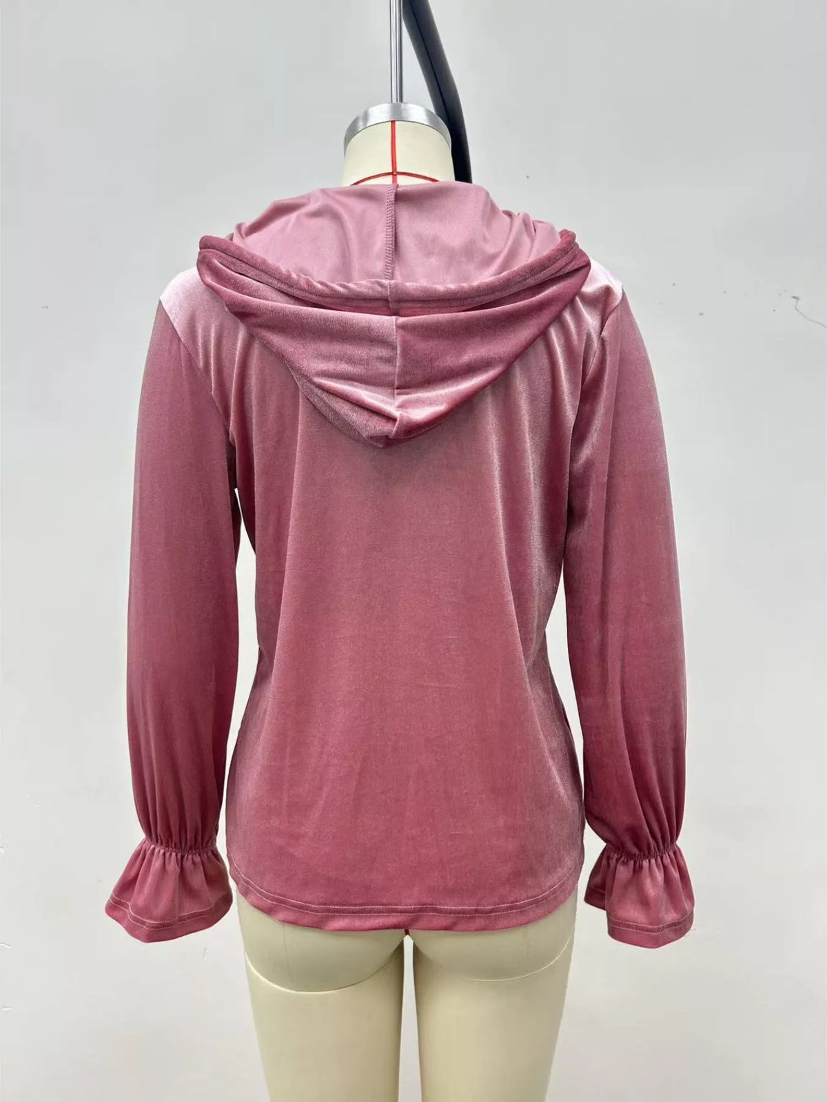 Velvet Button Down Hooded Outerwear Plus Size