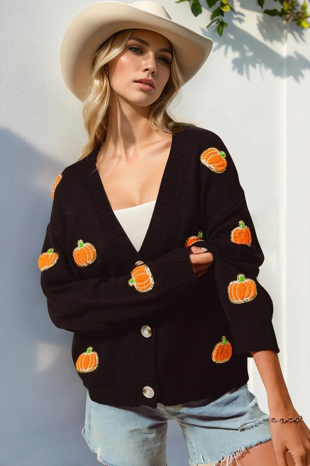 Double Take Full Size Pumpkin Button Up Long Sleeve Cardigan for Women Plus Size