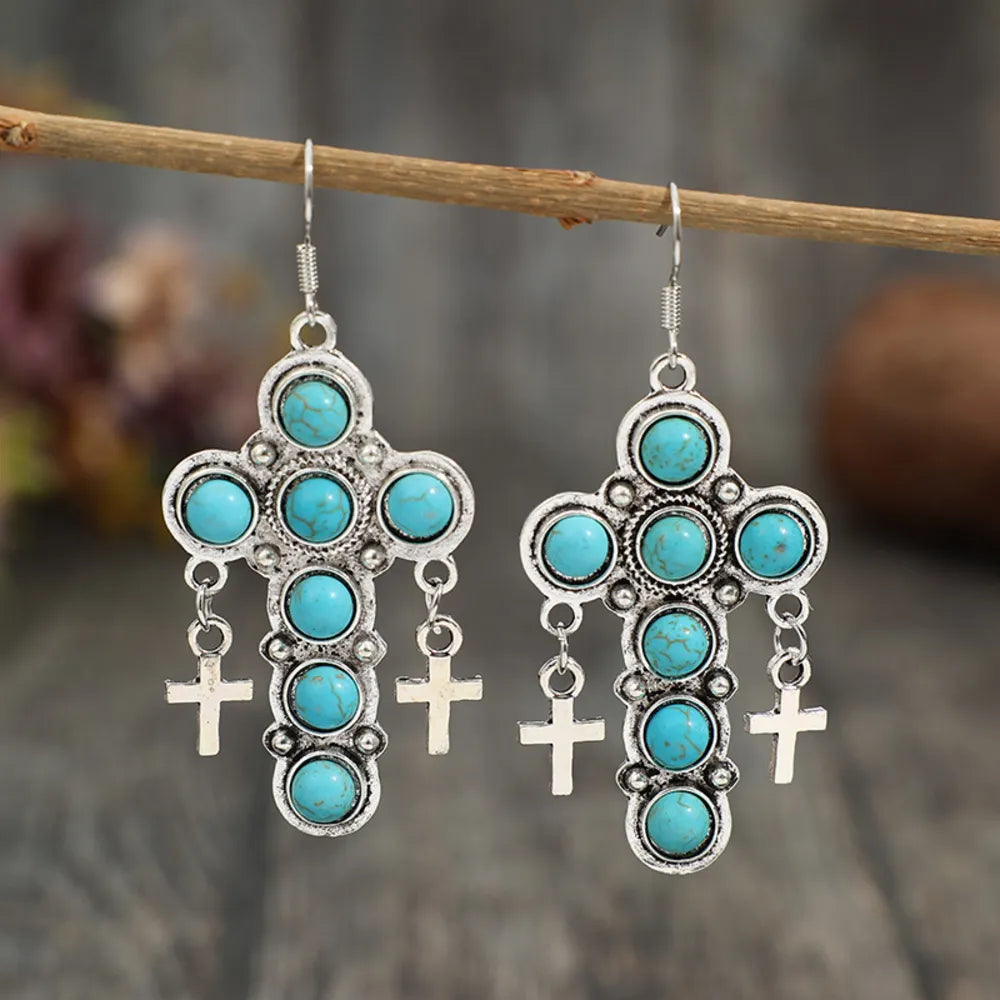 Artificial Turquoise Cross Shape Earrings – image 1 | Lilixa Trending Jewelry