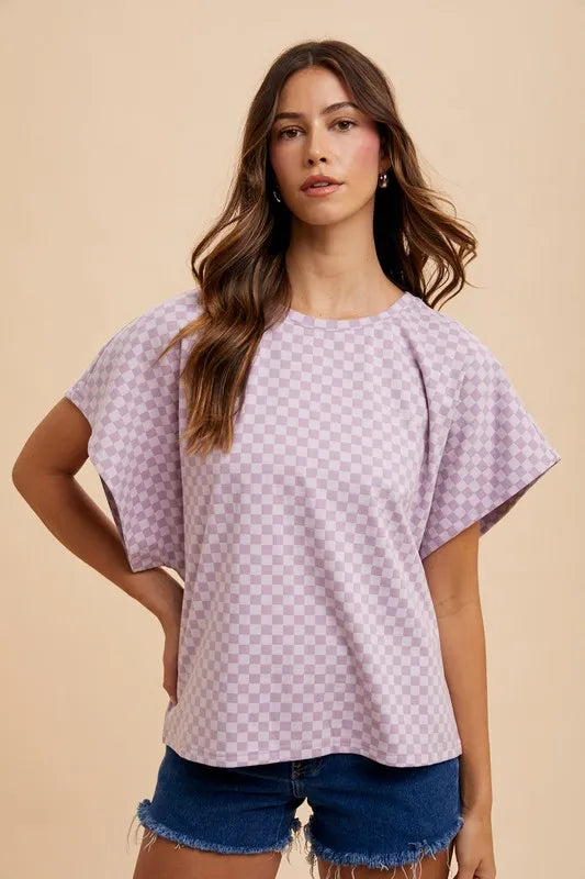 Annie Wear Checkered Short Sleeve T-Shirt in Lavender