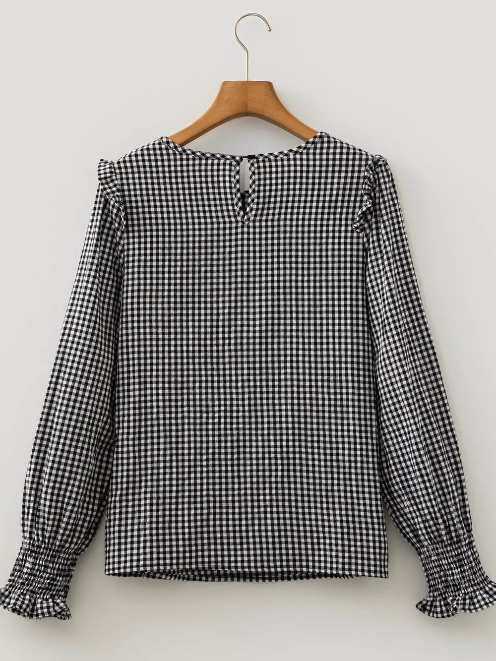 Women's Plaid Shirred Cuff Long Sleeve Blouse