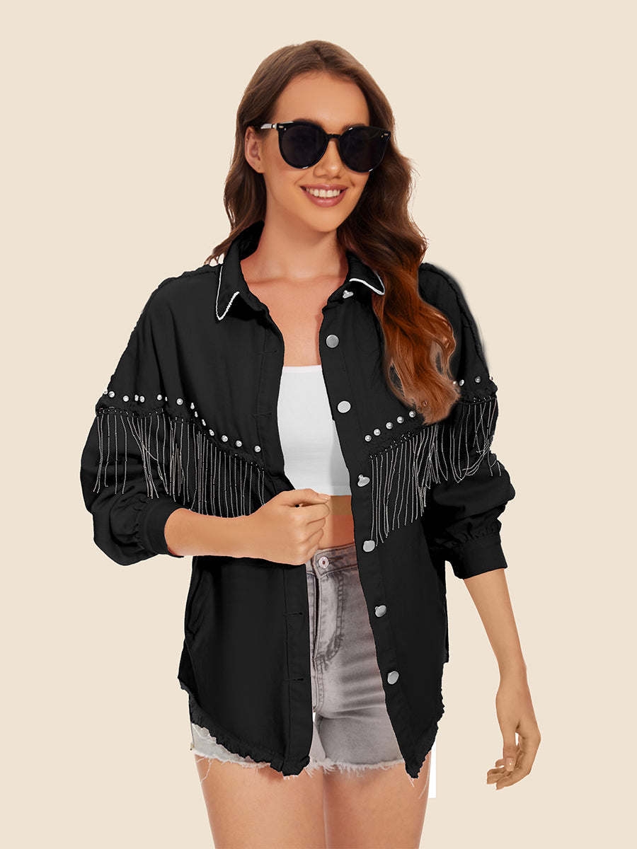 Raw Hem Fringe Denim Jacket