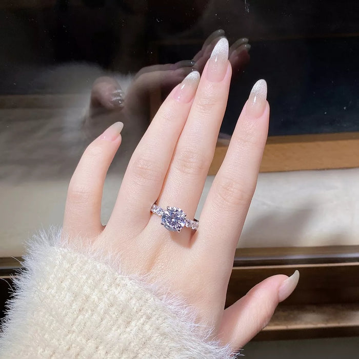 Round Solitaire 3 Carat 925 Sterling Silver Moissanite Ring for Women