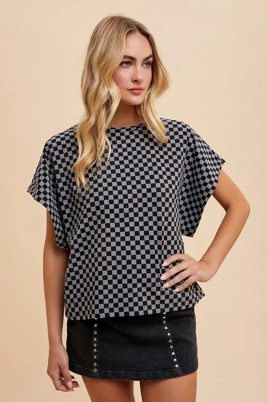 Annie Wear Checkered Short Sleeve T-Shirt in Black