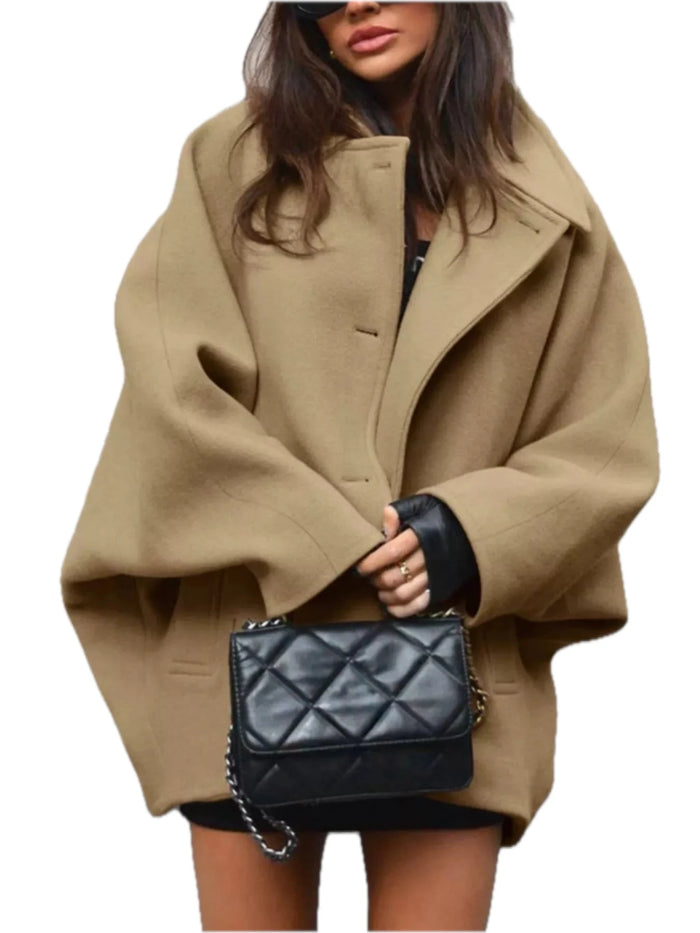 Women's Button Up Long Sleeve Coat in Khaki