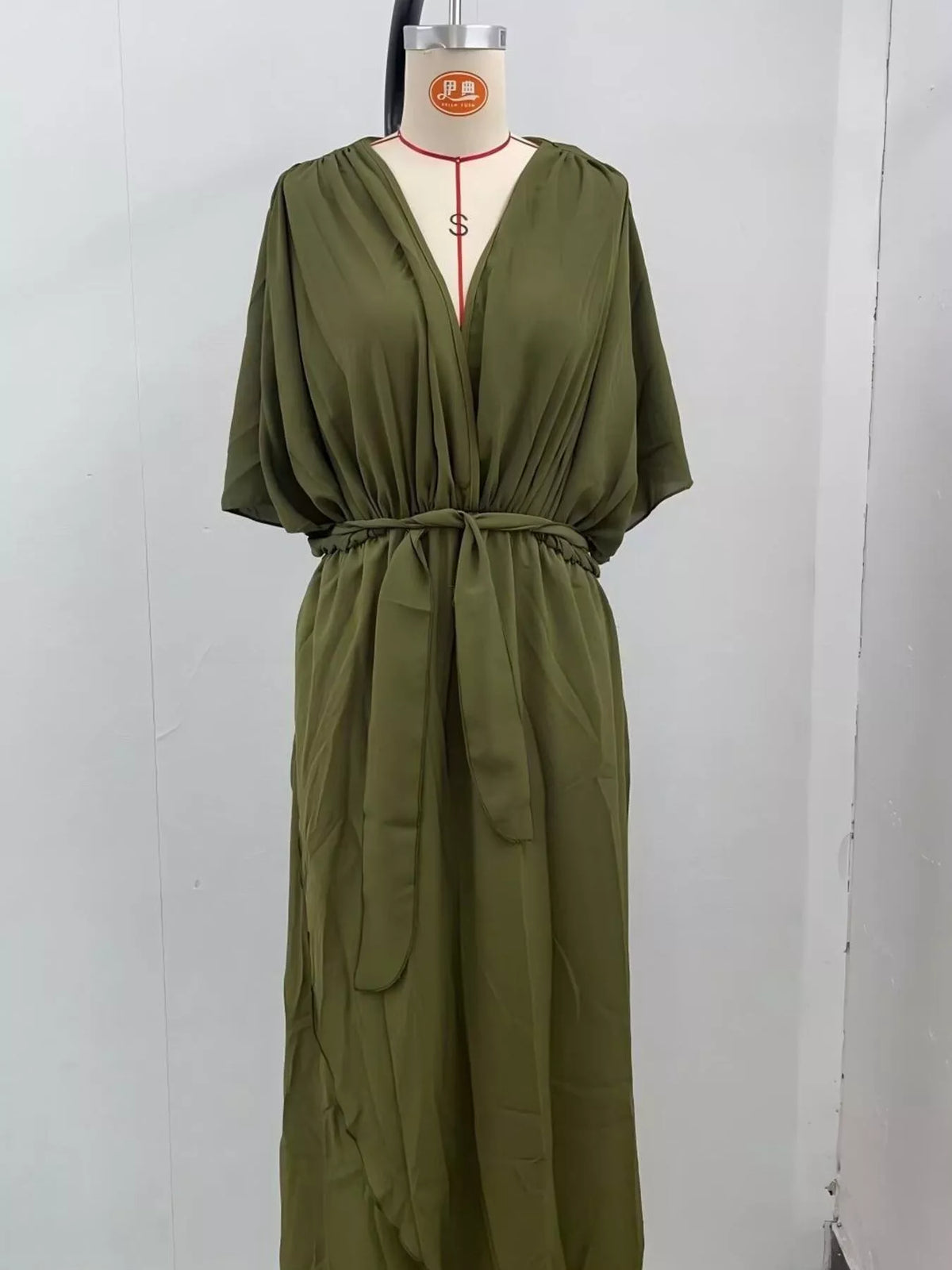 Chiffon Flutter Sleeve Wrap Dress Plus Size