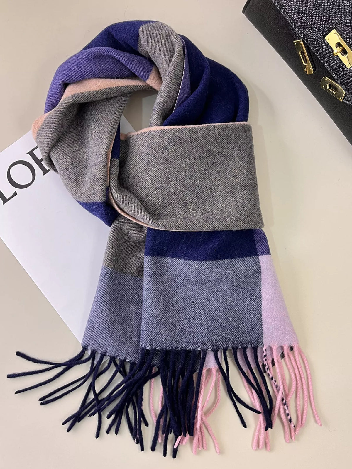 Plaid Fringe Scarf for Women