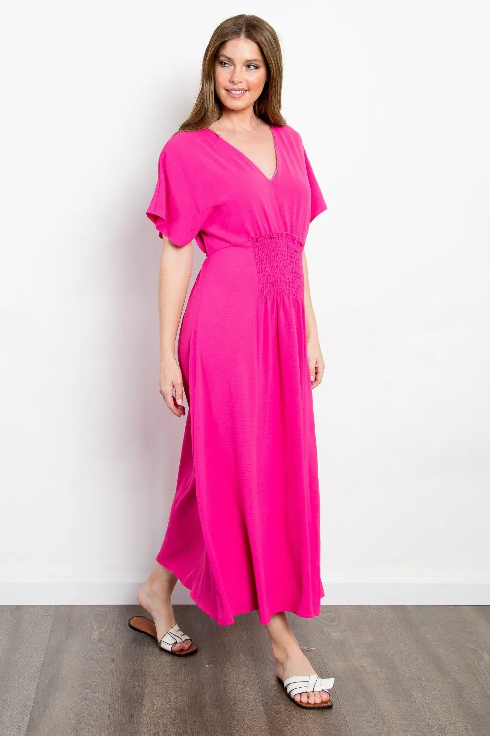 Be Stage Shirred Short Sleeve Maxi Dress