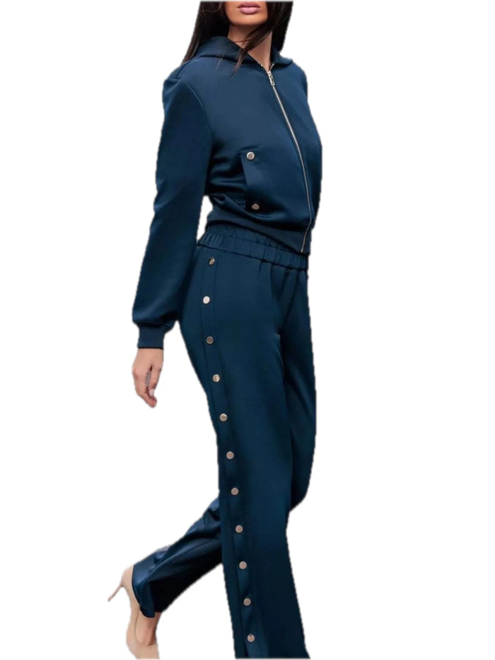 Hooded Zip Up Jacket and Wide Leg Pants Set