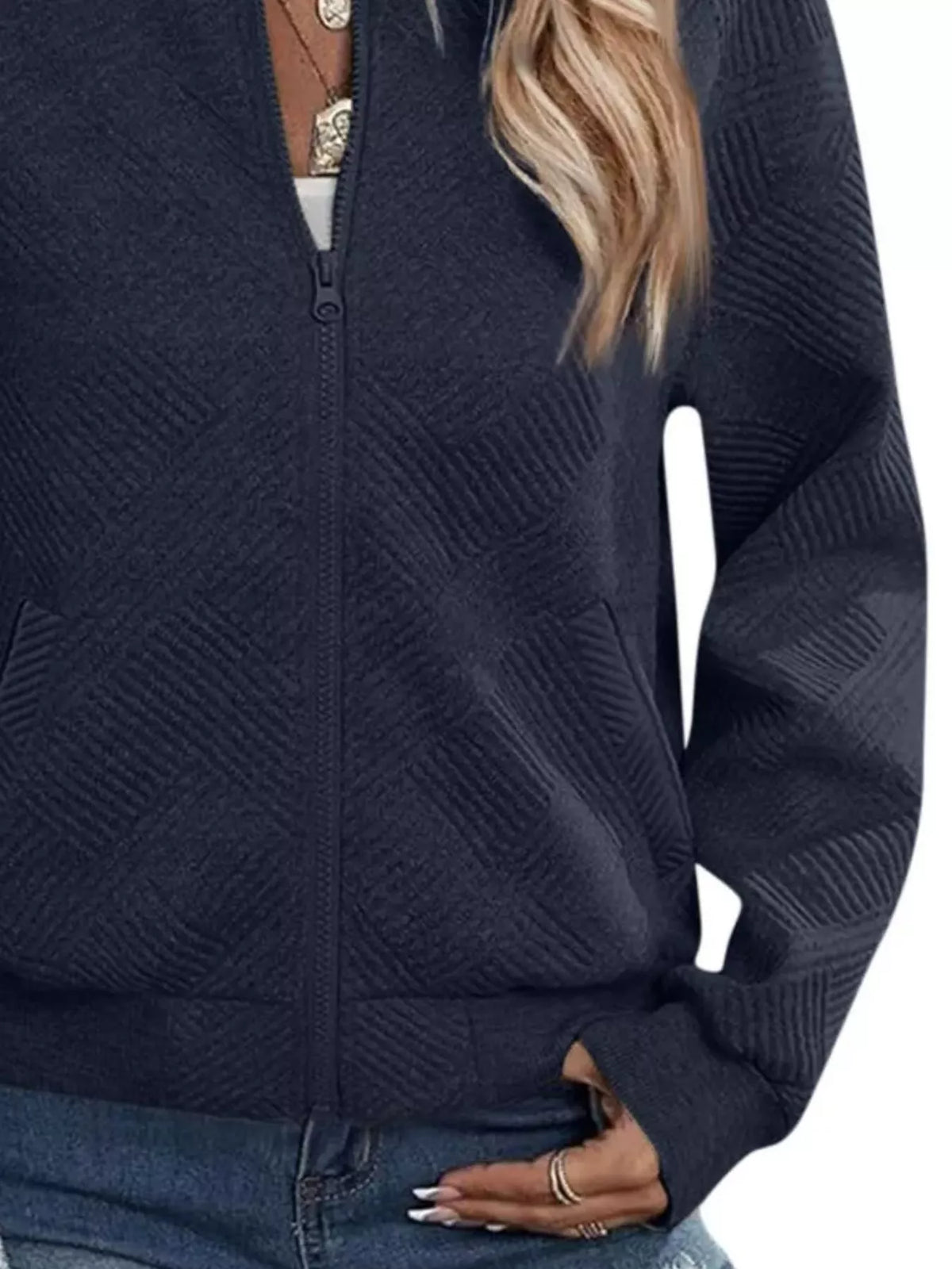 Textured Knit Zip Up Jacket