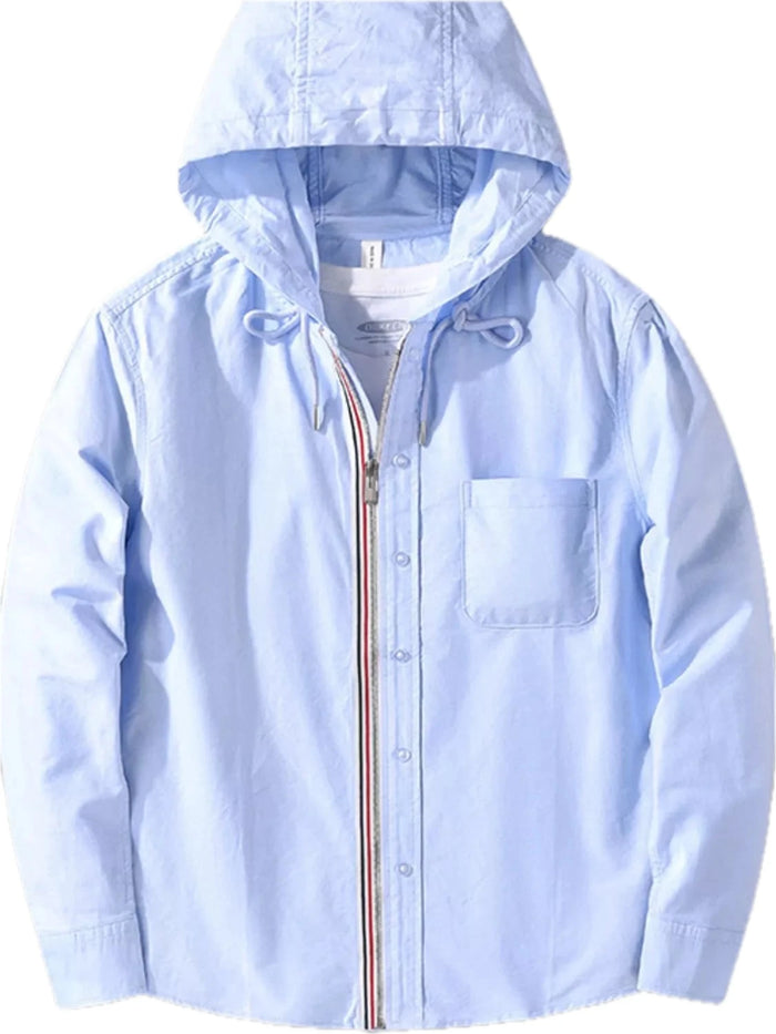 Men's Plus Size Striped Trim Hooded Casual Shacket