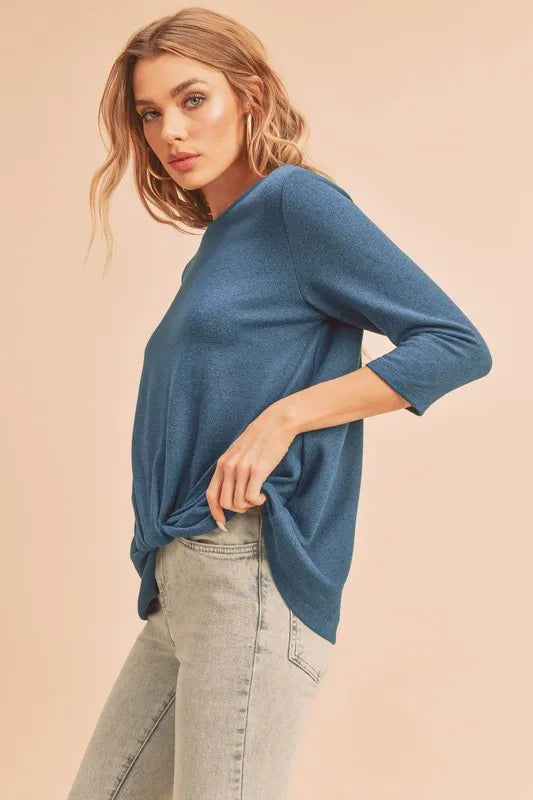 Twist Front 3/4 Sleeve T-Shirt