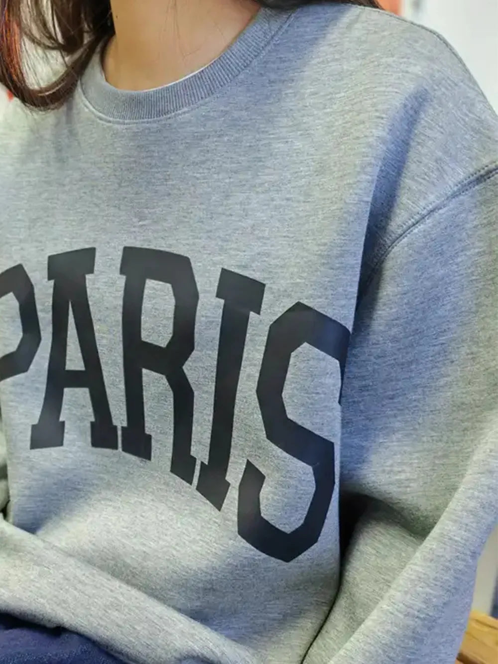 Basic Bae PARIS Crew Neck Long Sleeve Air Scuba Sweatshirt for Women