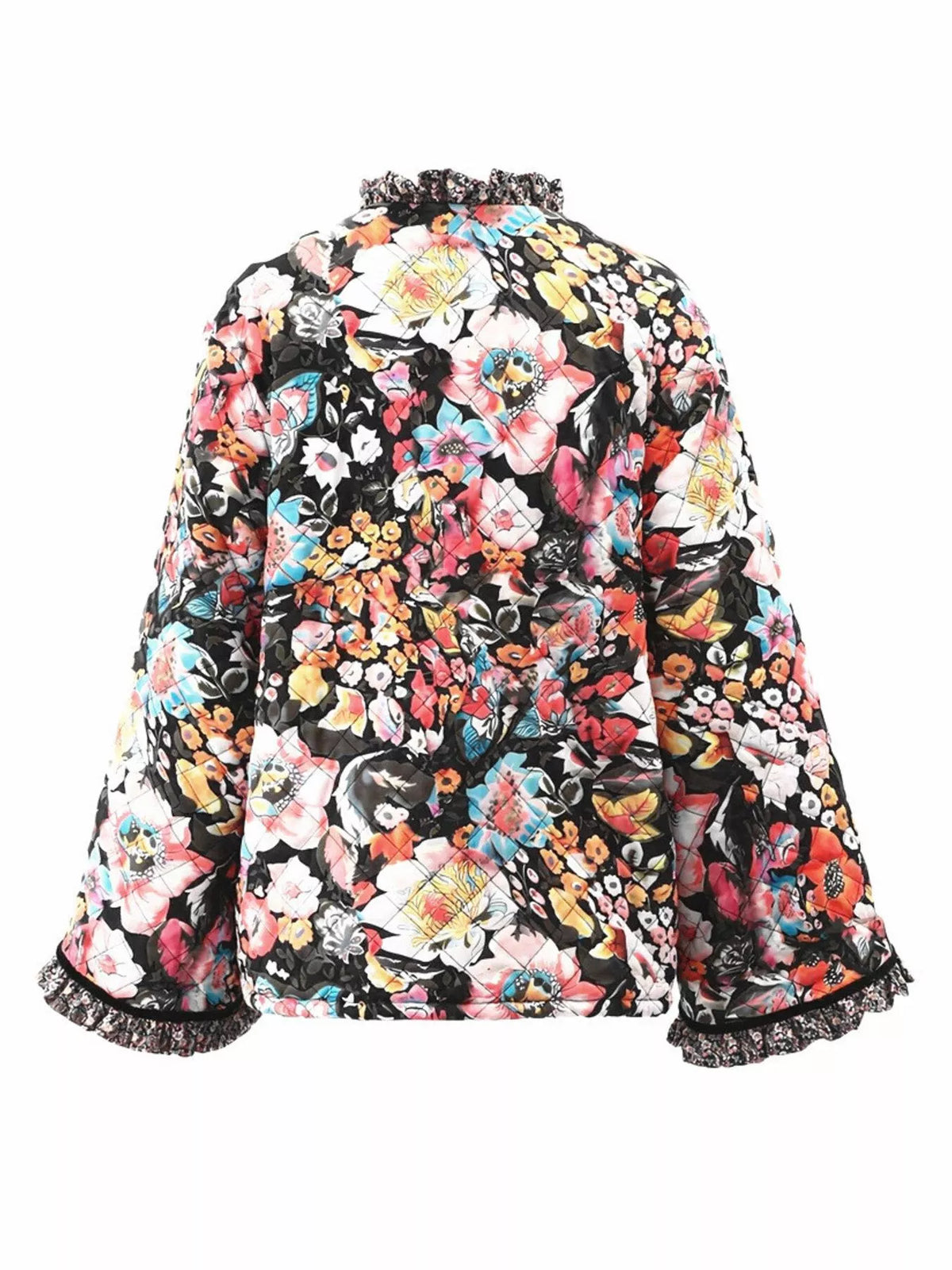 Full Size Floral Print Quilted Sherpa-Lined Jacket for Women Plus Size