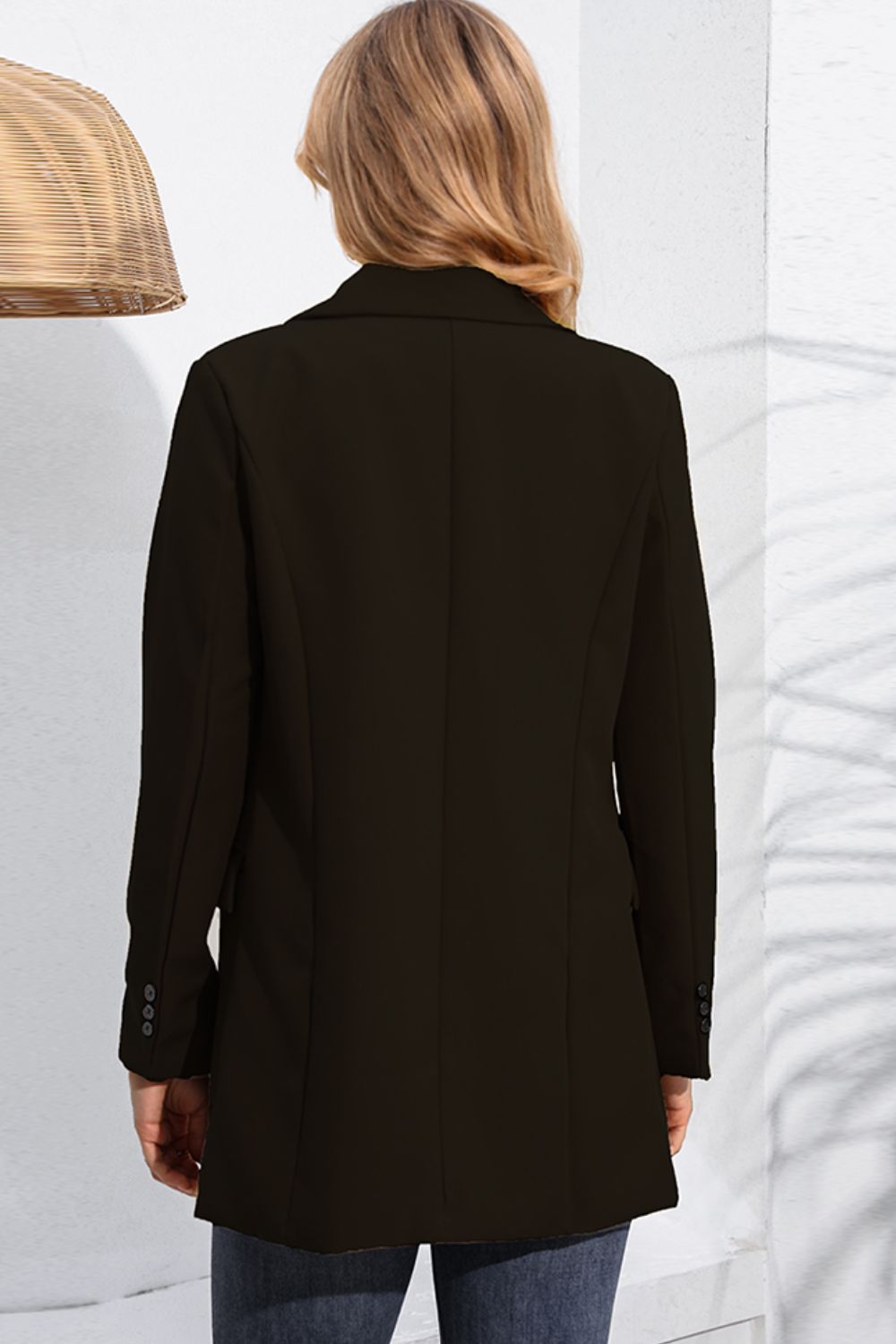Lapel Neck Long Sleeve Blazer for Women with Pockets