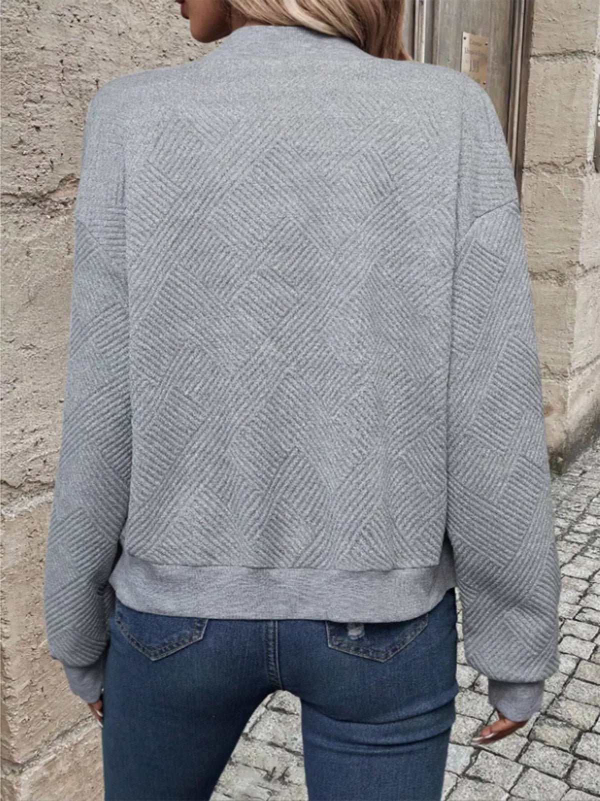 Textured Knit Zip-Up Jacket for Women