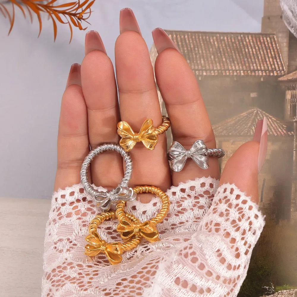 Twisted Titanium Steel Bow Ring for Women