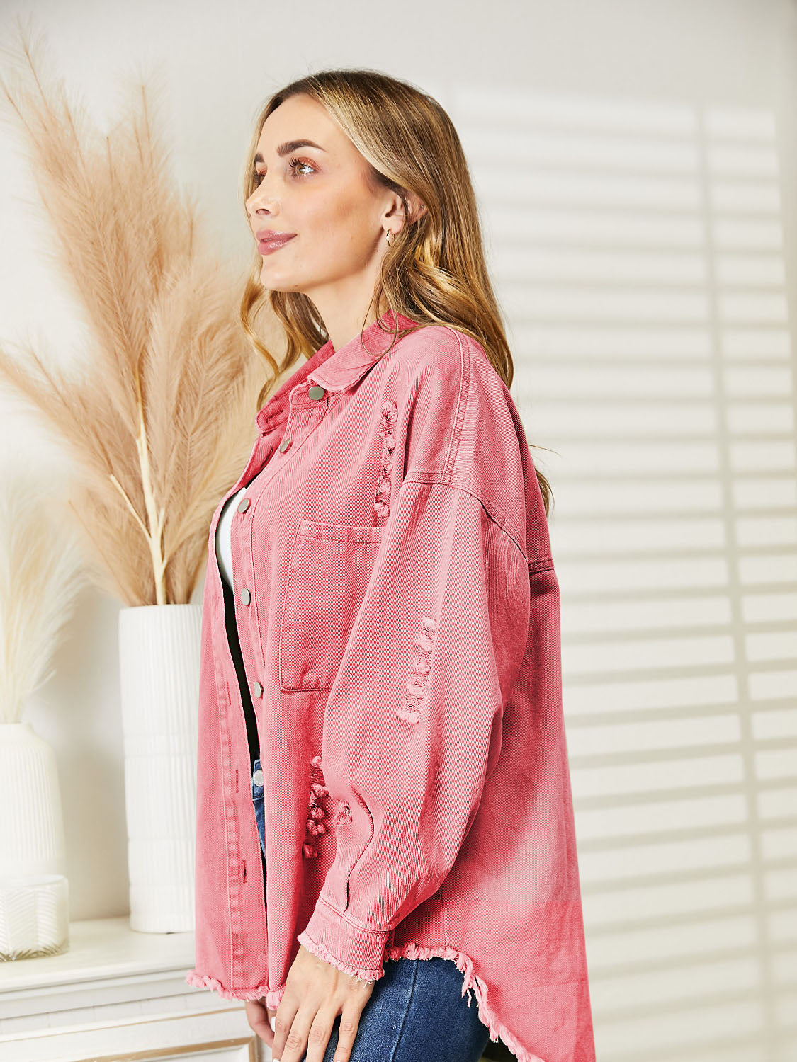Women's Distressed Raw Hem Denim Jacket