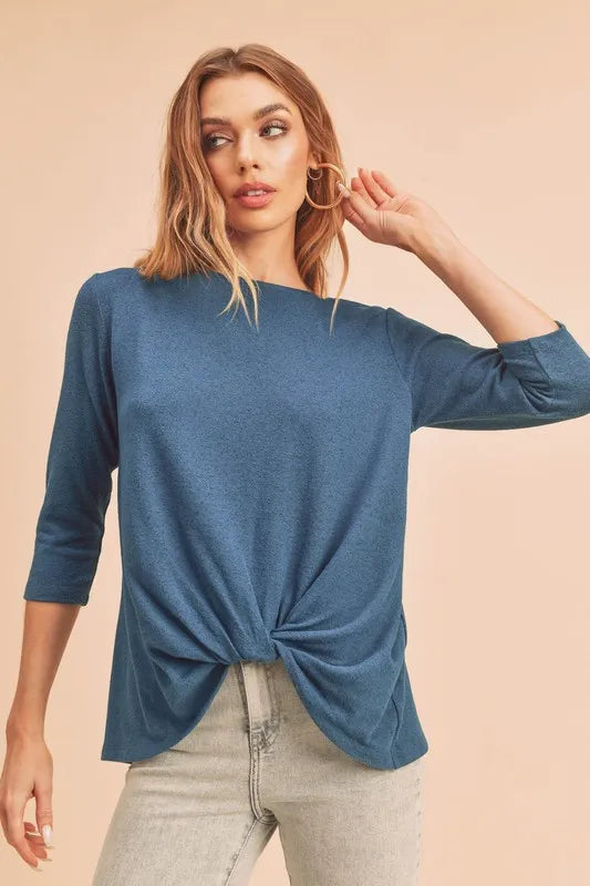 Twist Front 3/4 Sleeve T-Shirt