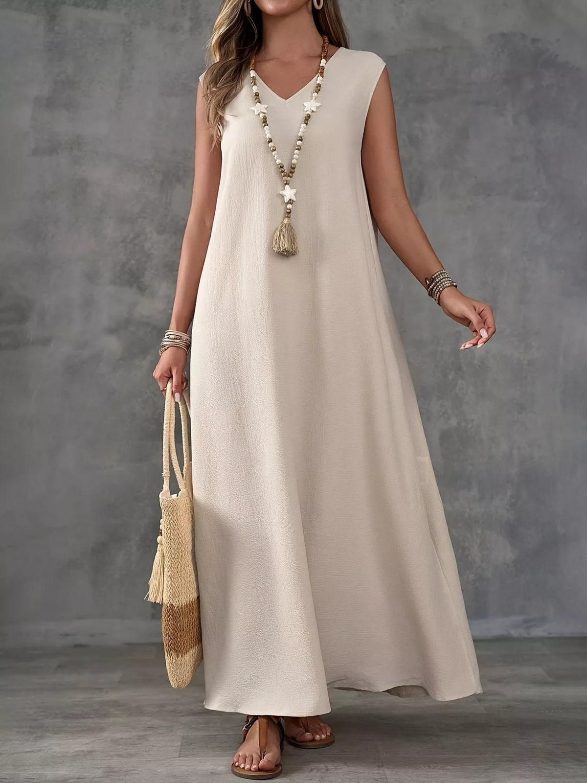 V-Neck Side Slit Maxi Dress