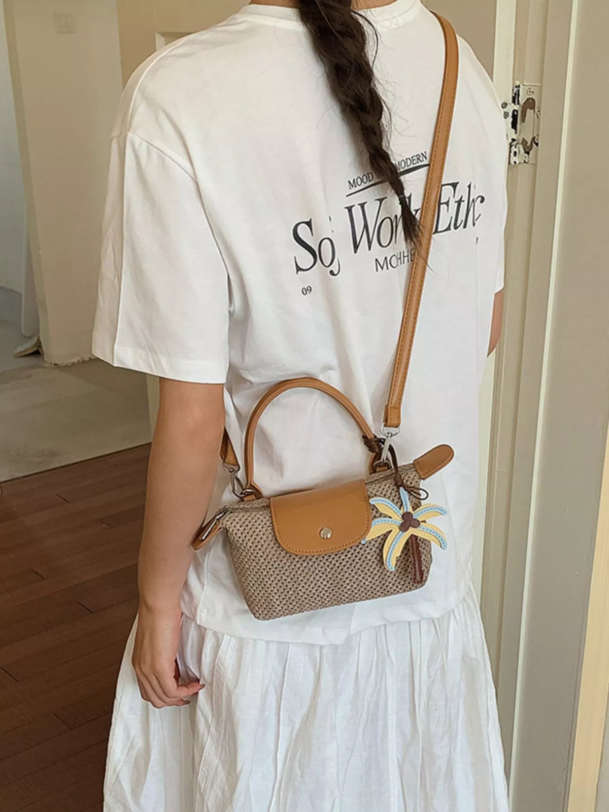 Woven Texture Crossbody Bag in Khaki