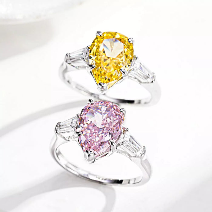 Side Stones 925 Sterling Silver Zircon Teardrop Ring for Women