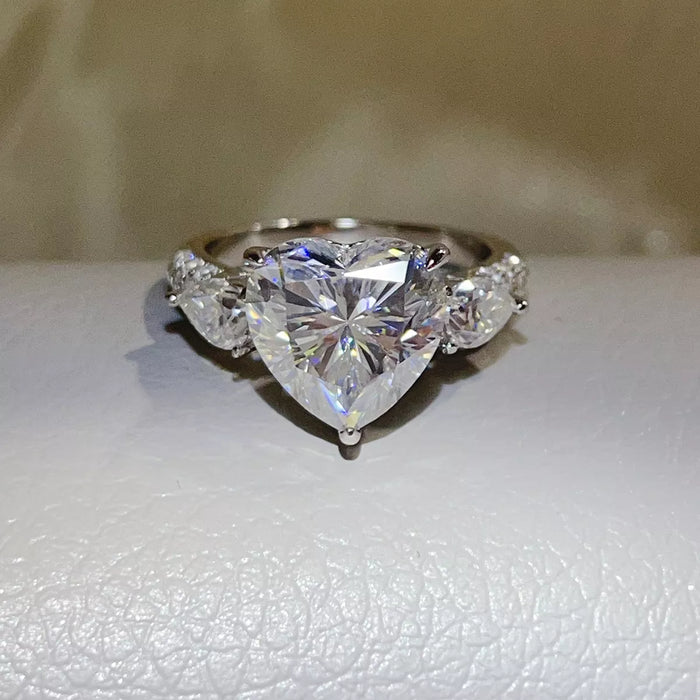 6 Carat 925 Sterling Silver Moissanite Heart Ring for Women