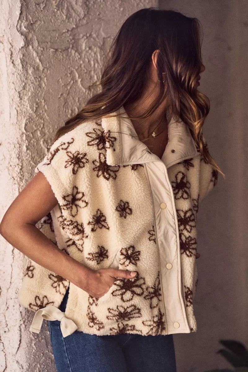 SO ME Flower Sherpa Fur Vest