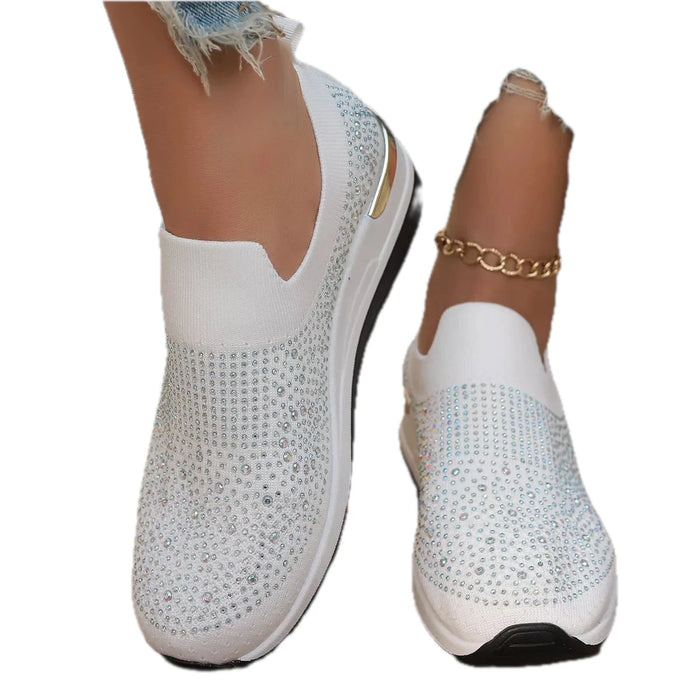 Women's Wedge Sole Rhinestone Round Toe Slip-On Shoes