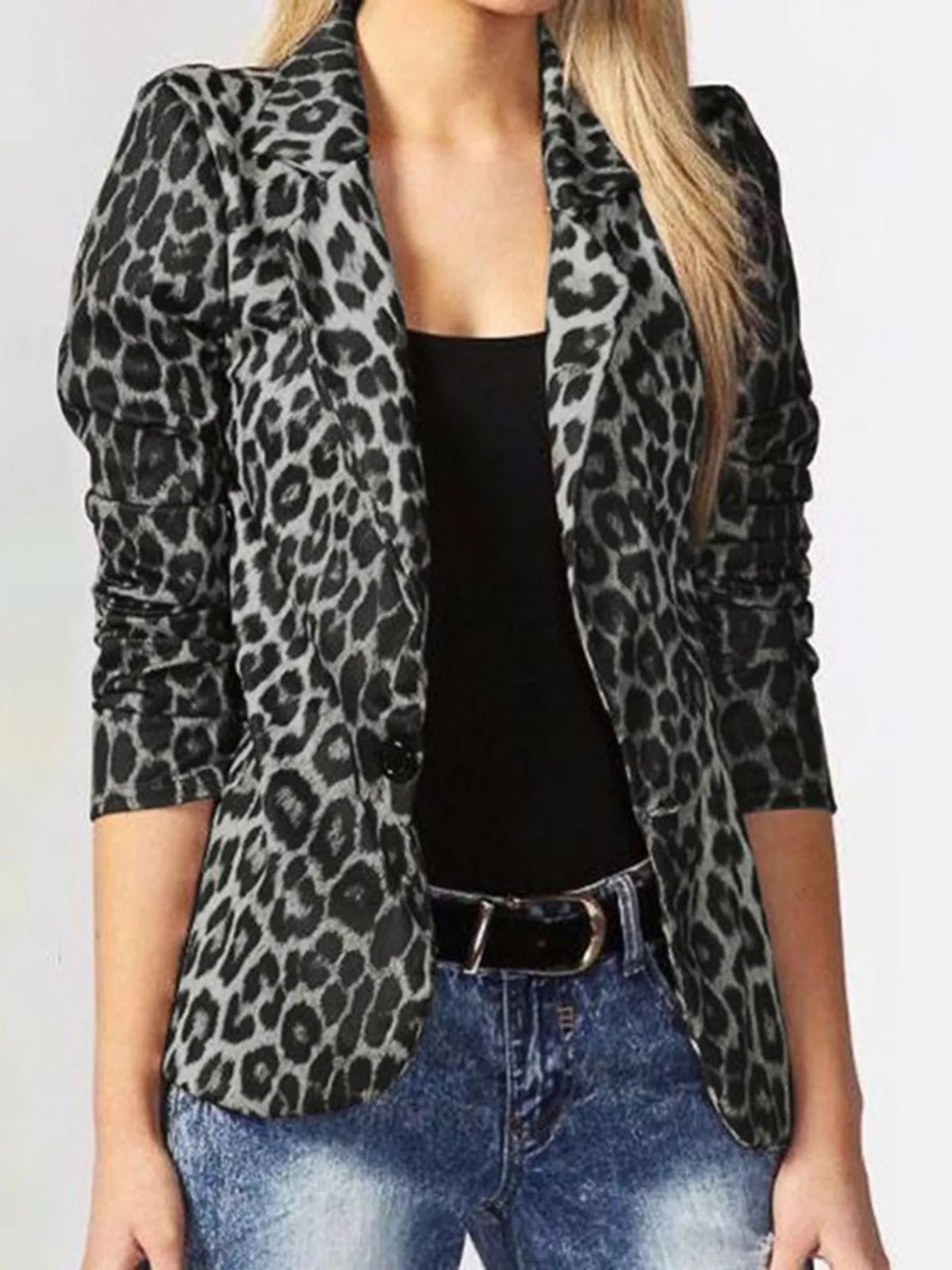 Leopard One Button Blazer